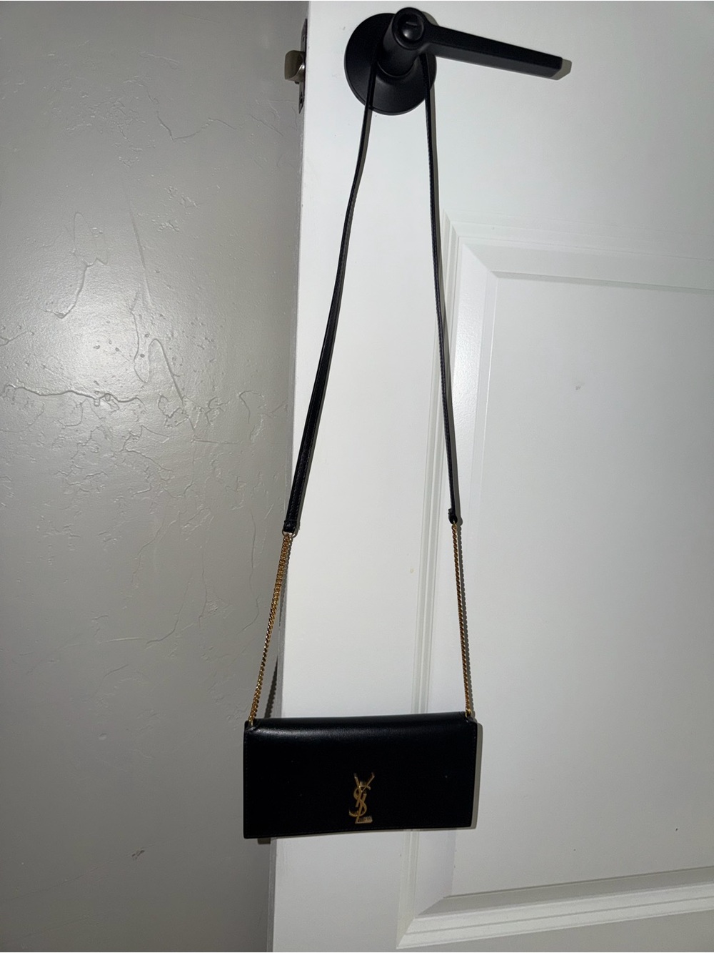 Saint Laurent Black Leather Crossbody with Gold YSL Logo phone holder - Picture 6 of 14
